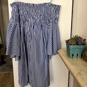 Zara striped strapless bell-sleeve dress